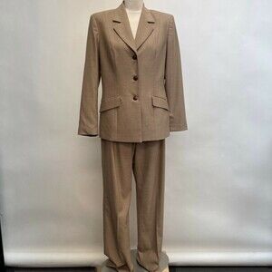 Kasper Women's Blazer Pants Suit Sweater 10 Brown Print Lined
